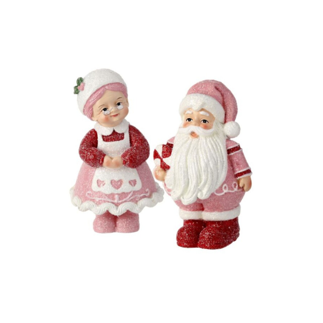 6" Pink Santa and Mrs. Claus Figurine Set – Resin Candy Christmas Decorations-MTX73326
